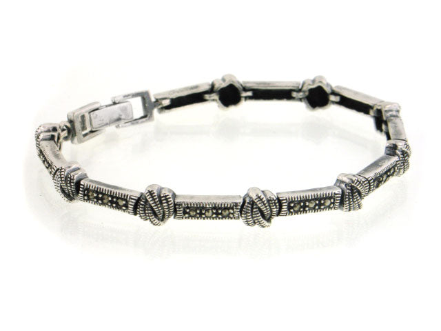 Braided Bar and Knot Marcasite Sterling Silver Bracelet, 7" - Silver Insanity