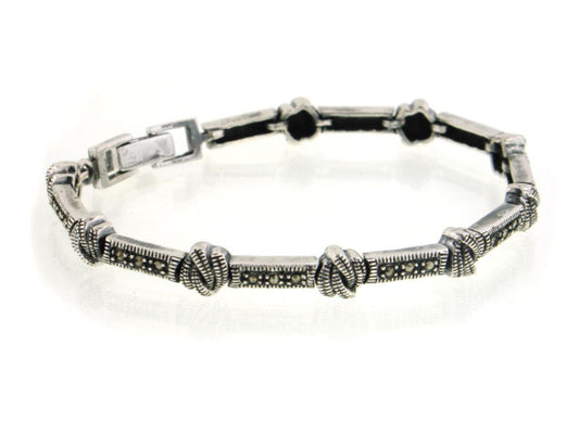 Braided Bar and Knot Marcasite Sterling Silver Bracelet, 7" - Silver Insanity