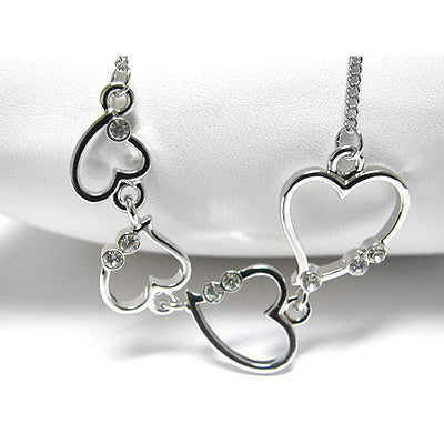 Falling Hearts Graduated White Gold Plated Chain Necklace 18" to 20" - Silver Insanity