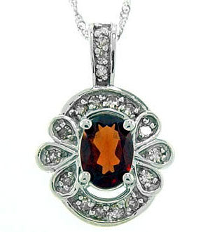 1cttw Red Garnet & Diamond White Gold Pendant Necklace - Silver Insanity