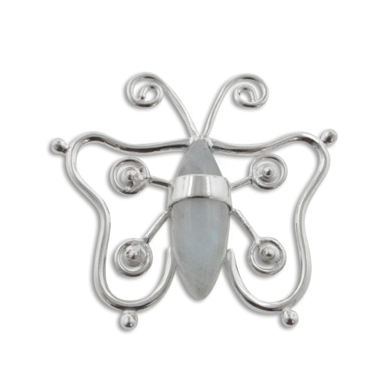 Rainbow Moonstone Wirework Butterfly Slide Pendant in Sterling Silver - Silver Insanity