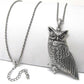 Guardian Owl Totem Antiqued Large Pendant with Long 30" Chain Necklace - Silver Insanity