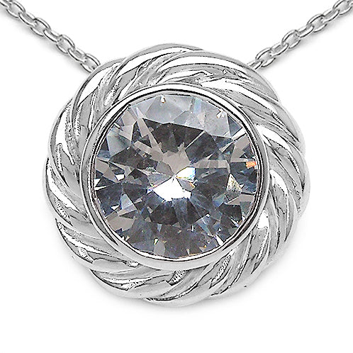 Genuine White Cubic Zirconia Sterling Silver Pendant Necklace - Silver Insanity