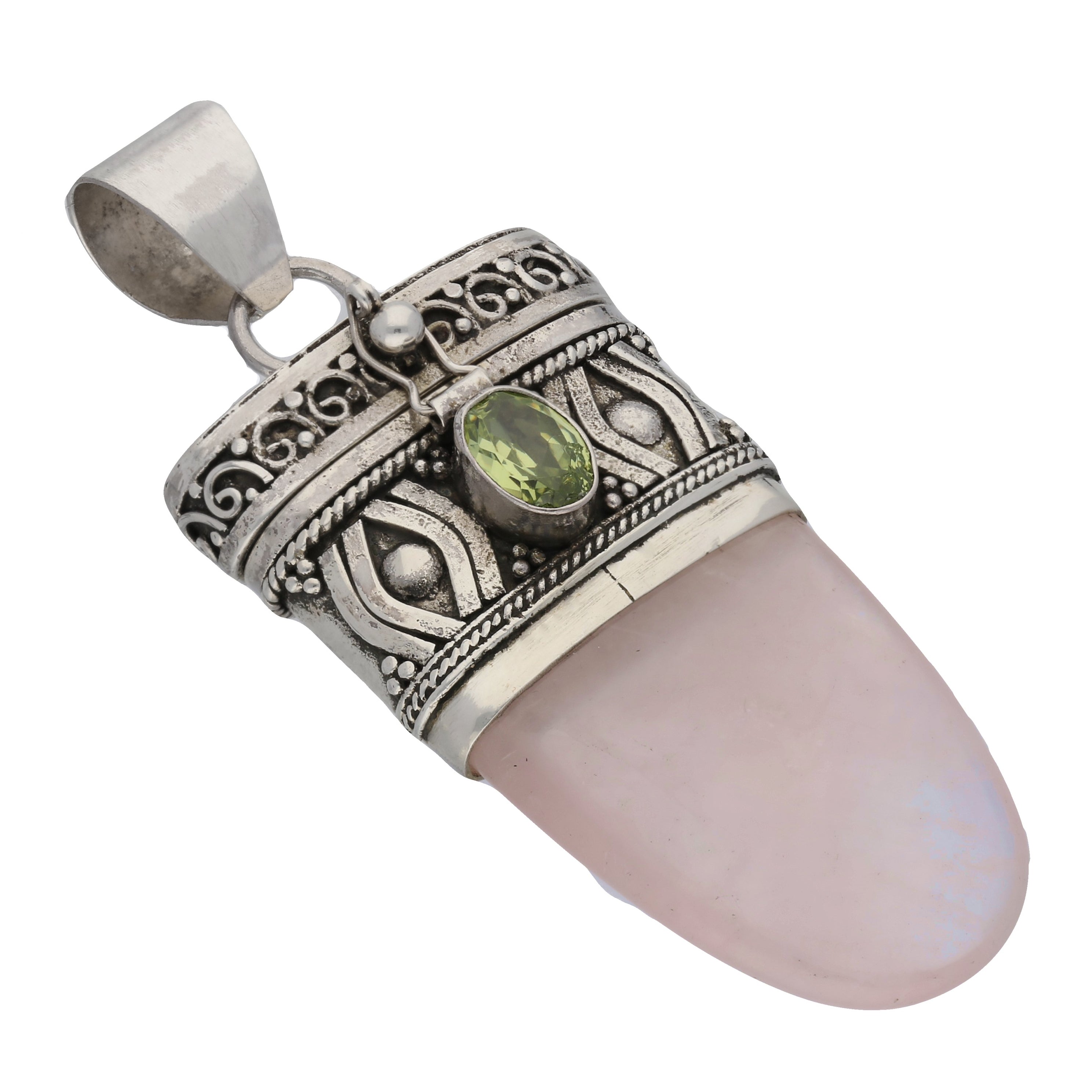 Handcrafted Sterling Silver Rose Quartz and Peridot Drop Poison Tongue ...
