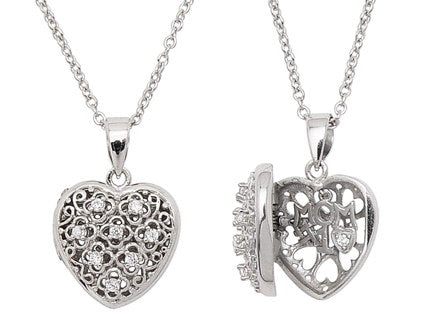 Rhodium Plated Sterling Silver #1 Mom CZ Heart Pendant 16" to 17" Necklace - Silver Insanity