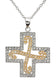 Sterling Silver 2-Tone Waved CZ Inlayed Cross Pendant 17" Necklace - Silver Insanity