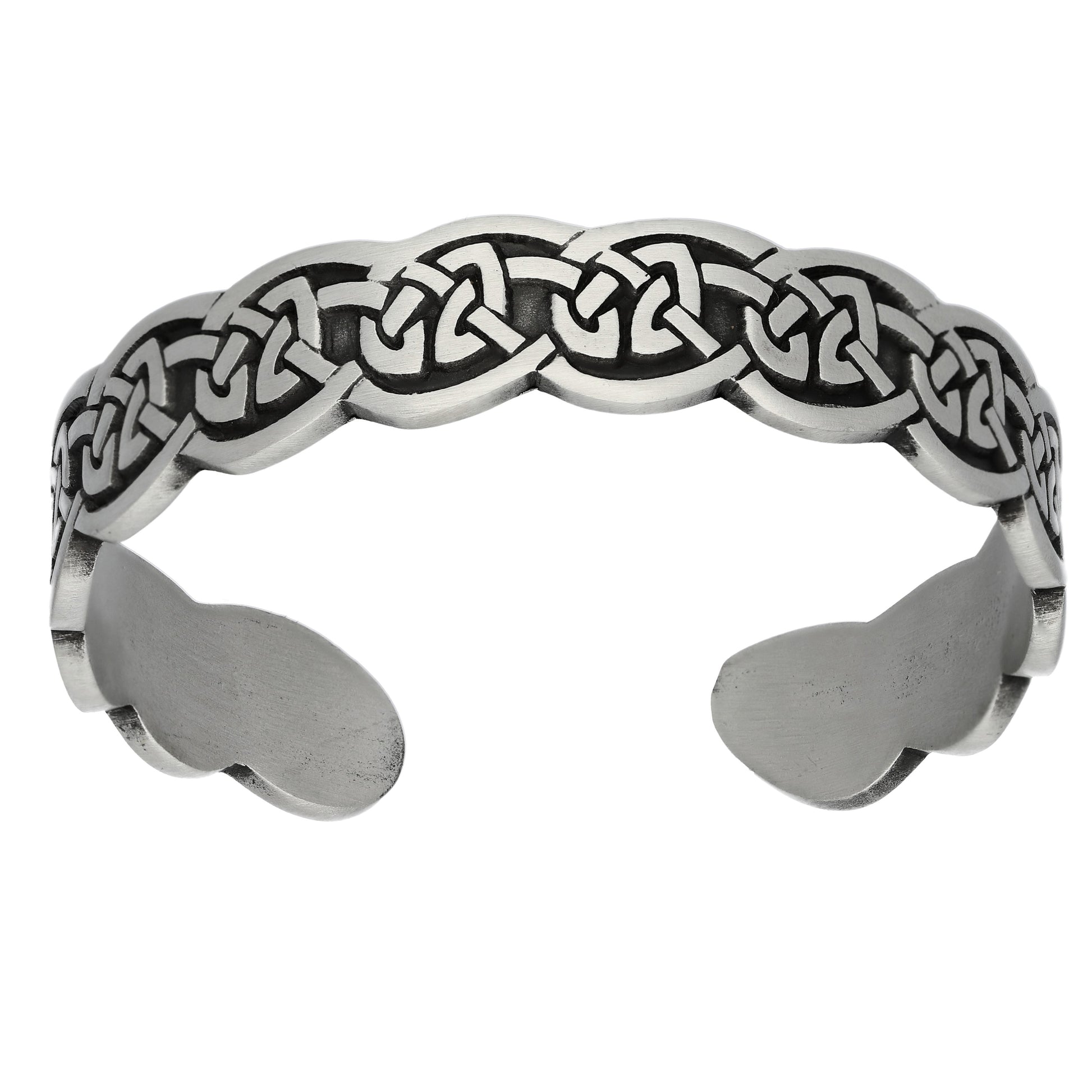 Narrow Engraved Cuff of Celtic Knots Pewter Adjustable 7" Bracelet - Silver Insanity