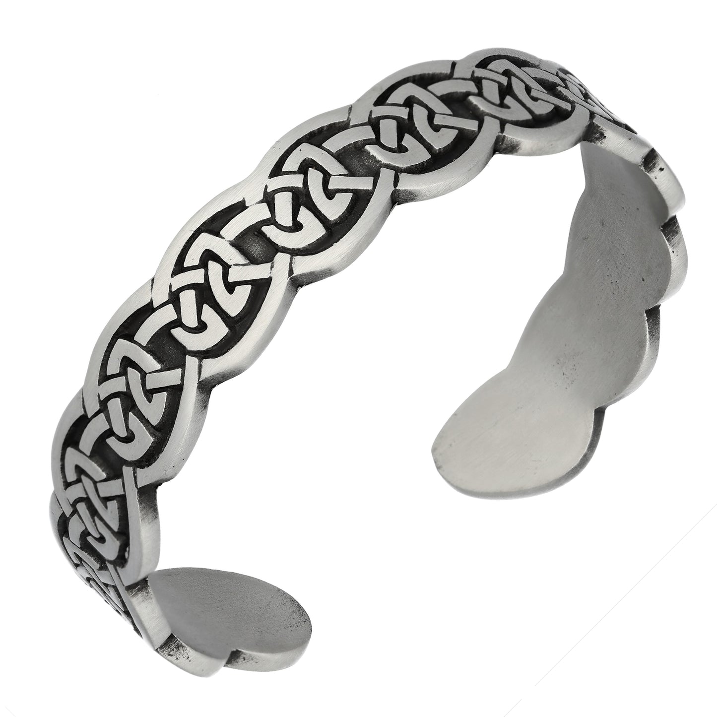 Narrow Engraved Cuff of Celtic Knots Pewter Adjustable 7" Bracelet - Silver Insanity