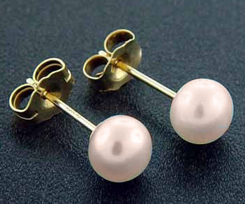 Genuine Classic Round Pink or Peach Cultured Pearl and 10K Gold Post Earrings - Silver Insanity
