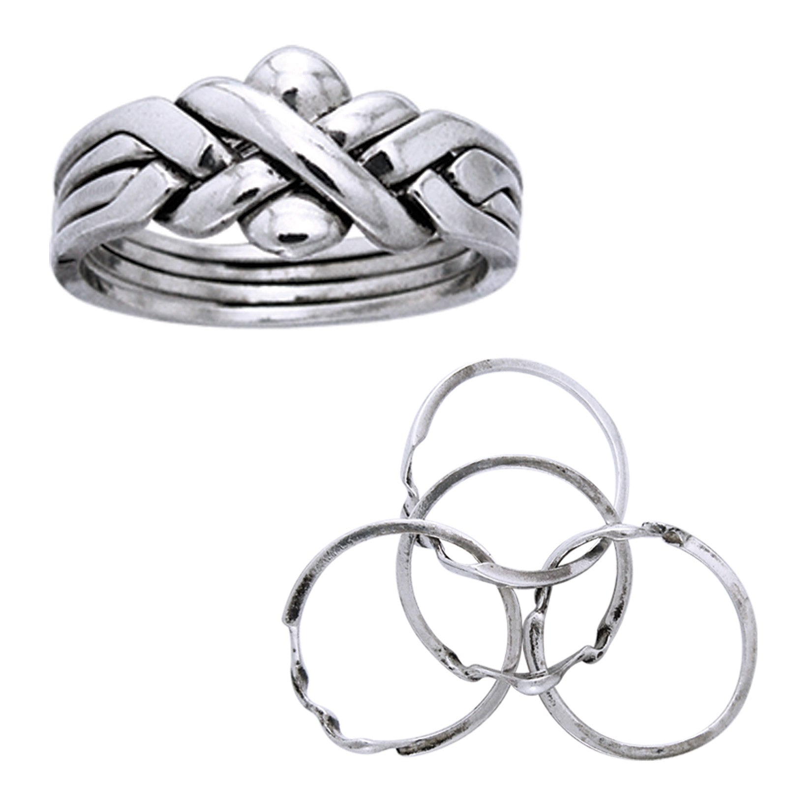 Sterling Silver Four Band X Weave Puzzle Ring - Silver Insanity