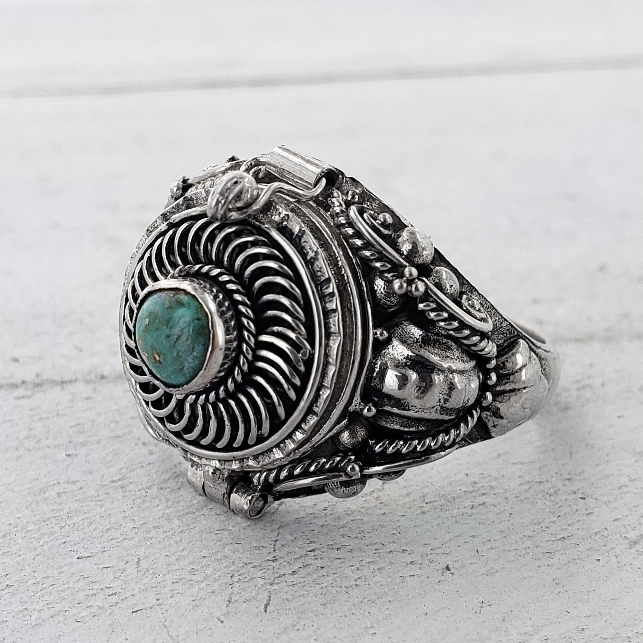 Turquoise Shield Poison Locket Ring - Sterling Silver