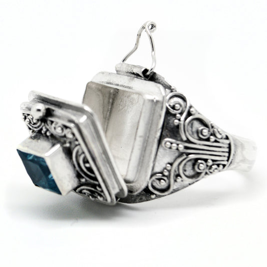Sterling Silver Medieval Blue Topaz Poison Ring - Silver Insanity