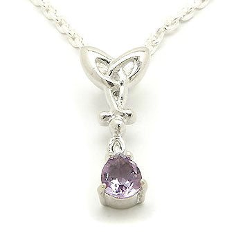 Celtic Knot w/ Amethyst Drop Sterling Silver Necklace - Silver Insanity