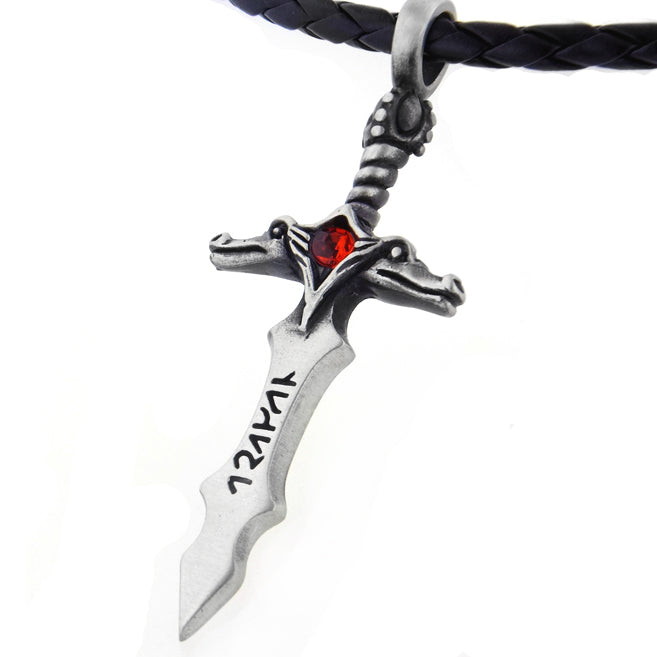 Runic Sword of Jotun Pewter Pendant 20" Braided Rope Necklace - Silver Insanity