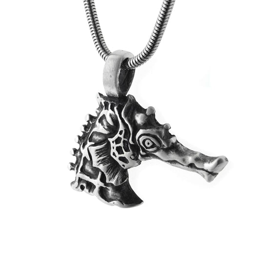 Mythical Seahorse Hippocampus Head Pendant 20" Snake Chain Necklace - Silver Insanity