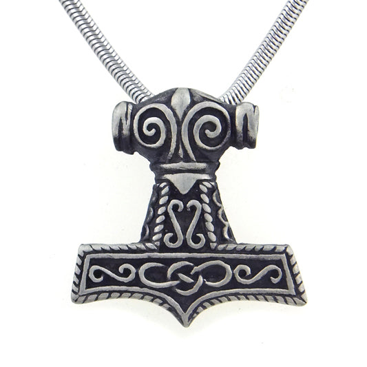 Viking Thor's Hammer Pewter Pendant Necklace with 20" Snake Chain - Silver Insanity