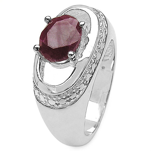2.5cttw Large Oval Ruby Rhodium Plated Sterling Silver Ring Size 7 - Silver Insanity