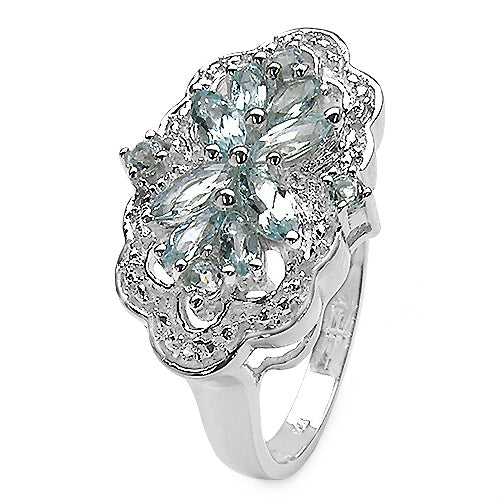 Aquamarine & White Topaz Gemstone Sterling Silver Ring Size 7 - Silver Insanity