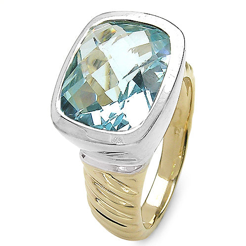 Cushion Cut Blue Topaz Gemstone Gold Plated Sterling Silver Ring Size 7 - Silver Insanity