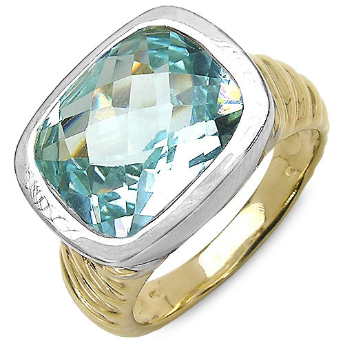 Cushion Cut Blue Topaz Gemstone Gold Plated Sterling Silver Ring Size 7 - Silver Insanity