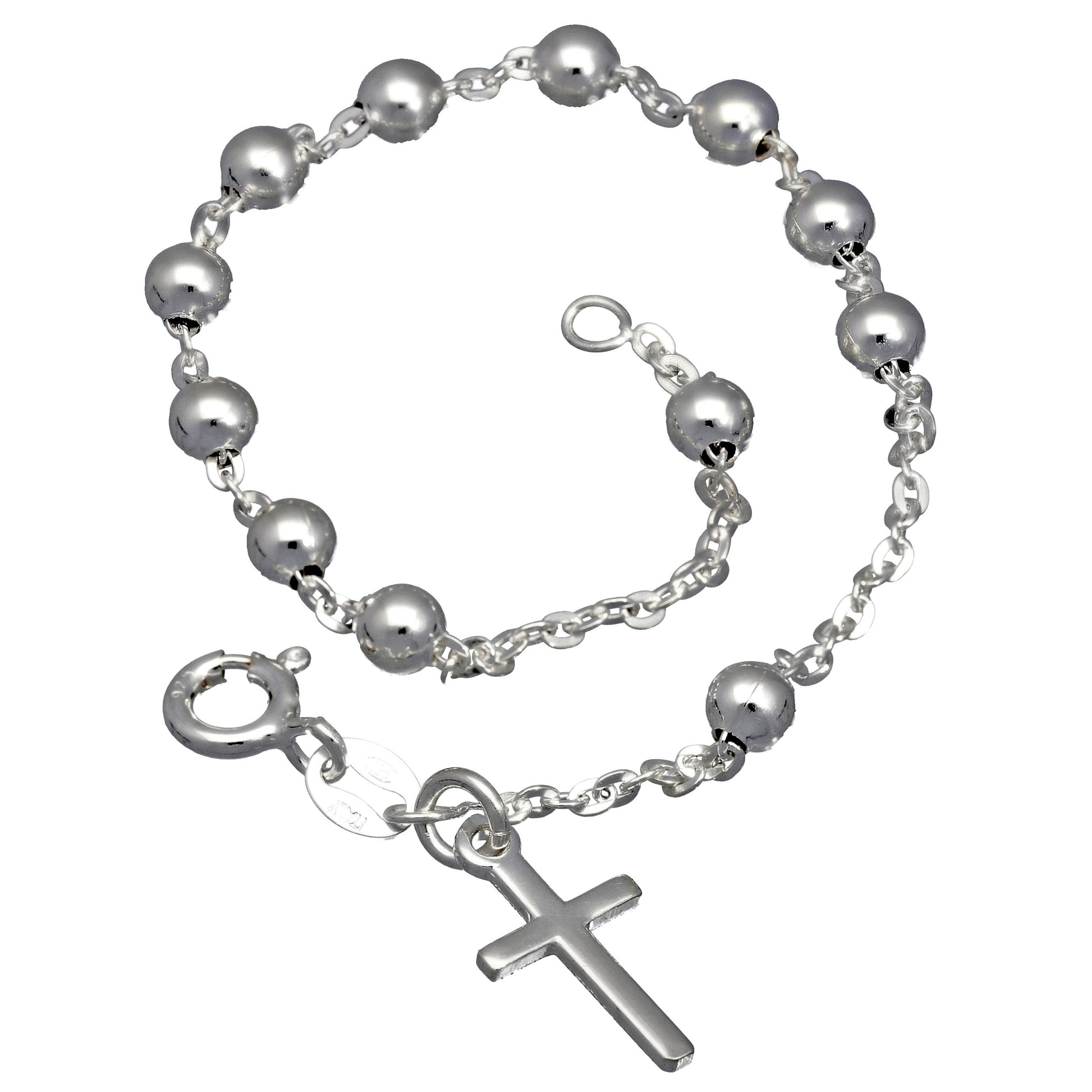Buy Sterling Silver Rosary 4mm Ball With Cross Chain Bracelet Sterling  Silver Online in India - Etsy