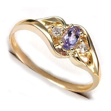 Genuine 4x6mm Oval Tanzanite and 10K Yellow Gold Band Ring Size 7 - Silver Insanity