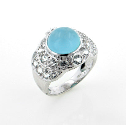 Genuine Blue Chalcedony and White Topaz 10K White Gold Ring Size 7 - Silver Insanity