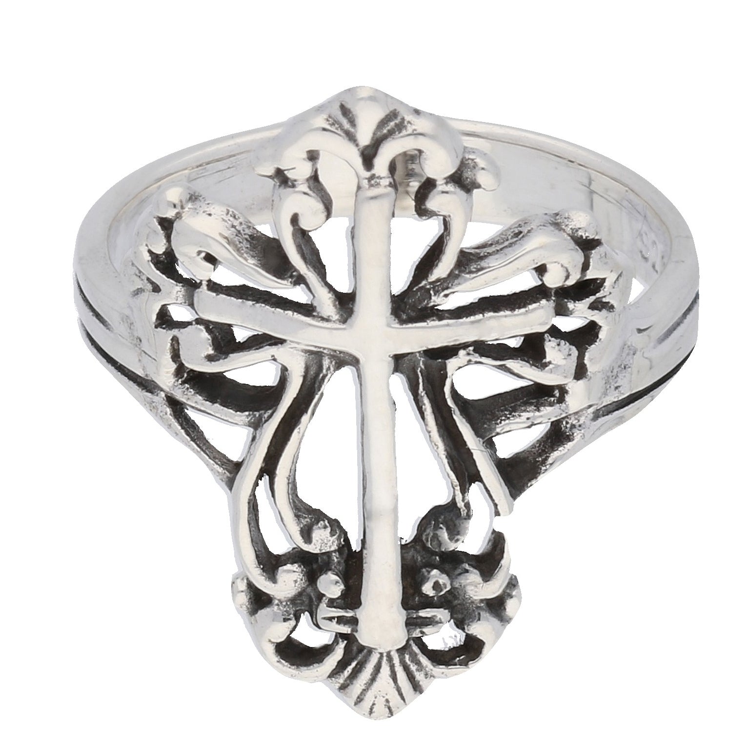 Sterling Silver Victorian Style Open Cross Ring - Silver Insanity
