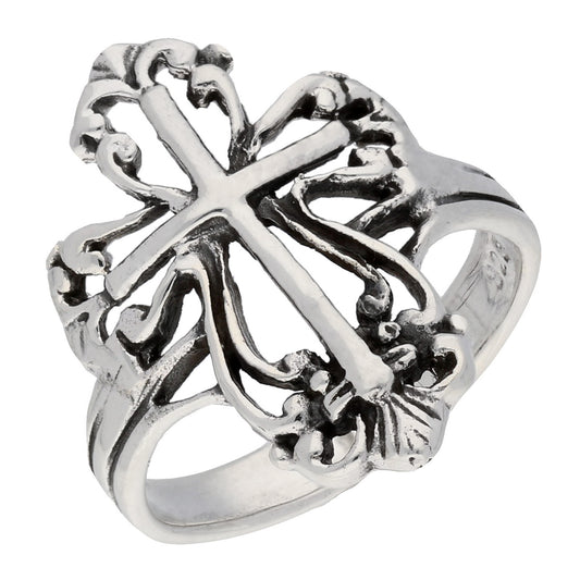 Sterling Silver Victorian Style Open Cross Ring - Silver Insanity