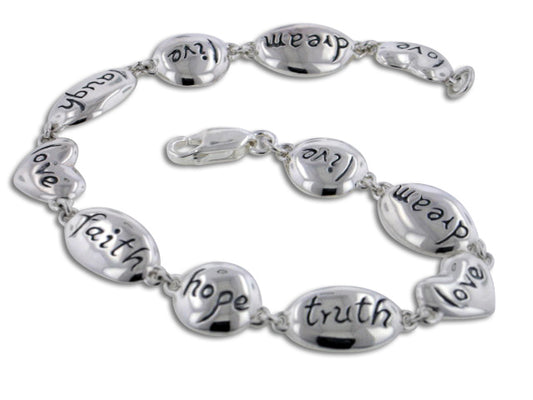 Live, Laugh, Love Sterling Silver Inspiration Bracelet, 7.5" - Silver Insanity