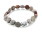 Genuine Beaded Crazy Lace Agate and Sterling Silver Stretch Bracelet - 7" Wrist - Silver Insanity