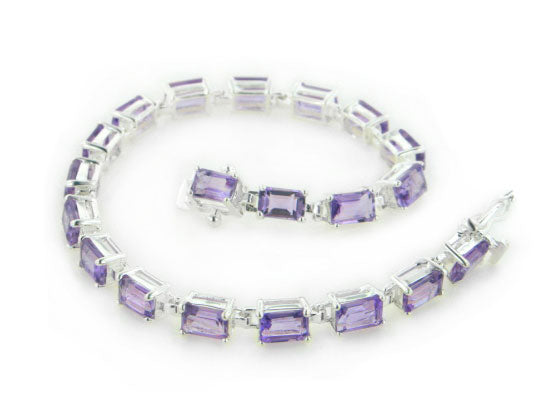 Sterling Silver and 11ct Genuine Amethyst Tennis Bracelet 7" - Silver Insanity