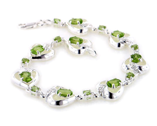 Sterling Silver 5.2cttw Natural Green Peridot Heart Bracelet - Gift Boxed - Silver Insanity