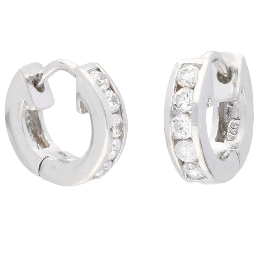 Tiny CZ Ear Huggers Sterling Silver Huggie Hoop Earrings - Silver Insanity