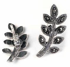 Marcasite Willow Leaf Sterling Silver Stud Post Earrings - Silver Insanity