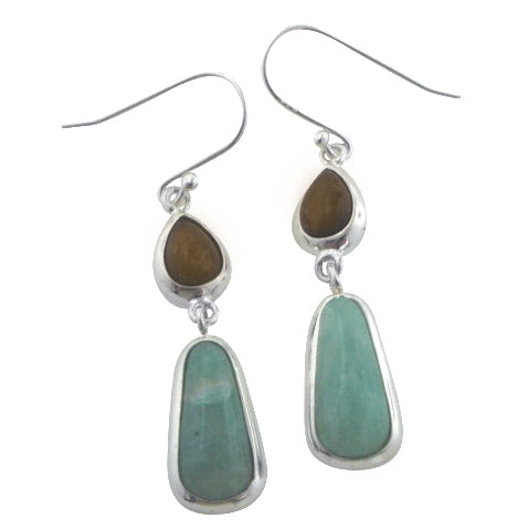Tiger Eye and Amazonite Sterling Silver Hook Earrings - Silver Insanity