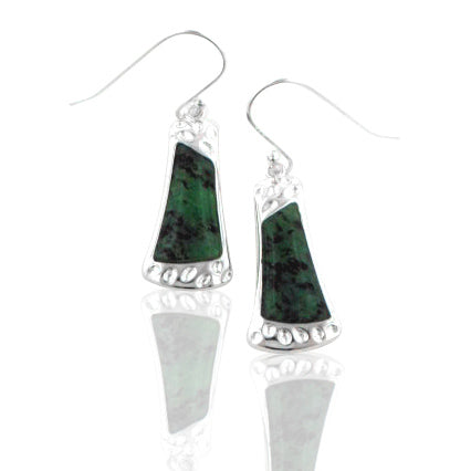 Natural Gemstone Ruby in Zoisite Sterling Silver Dimpled Hook Earrings - Silver Insanity