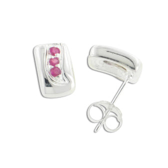 Small Rectangular Studs with Genuine Ruby Gemstones - Sterling Silver ...