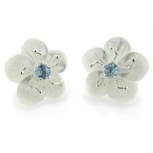 Carved Mother of Pearl Flower Sterling Silver Earrings - Silver Insanity