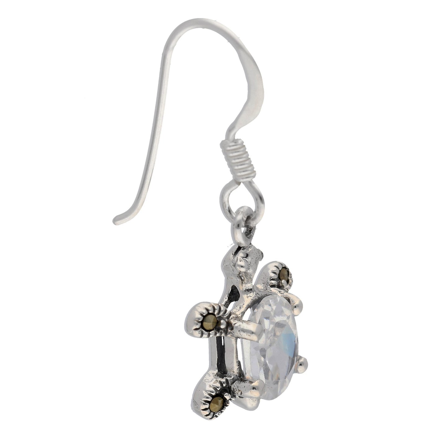 Petite Sterling Silver Turtle Earrings with CZ and Marcasites - Silver Insanity
