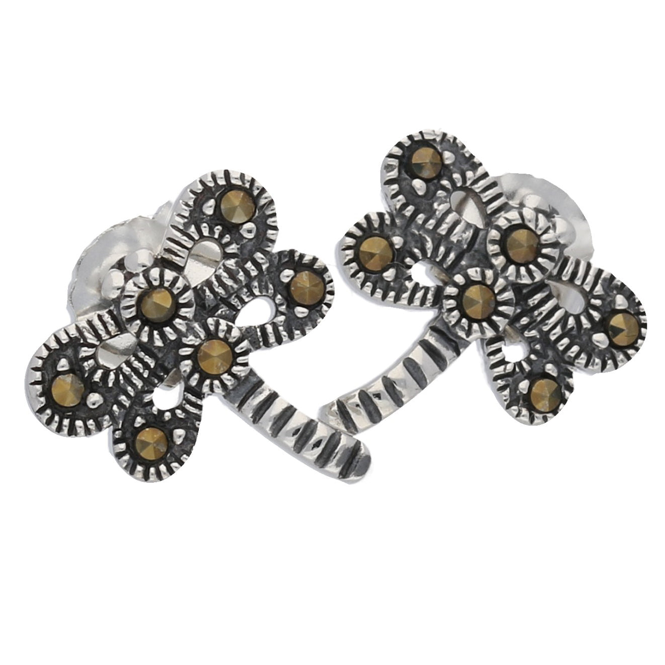Small Marcasite Dragonfly Sterling Silver Post Stud Earrings - Silver Insanity