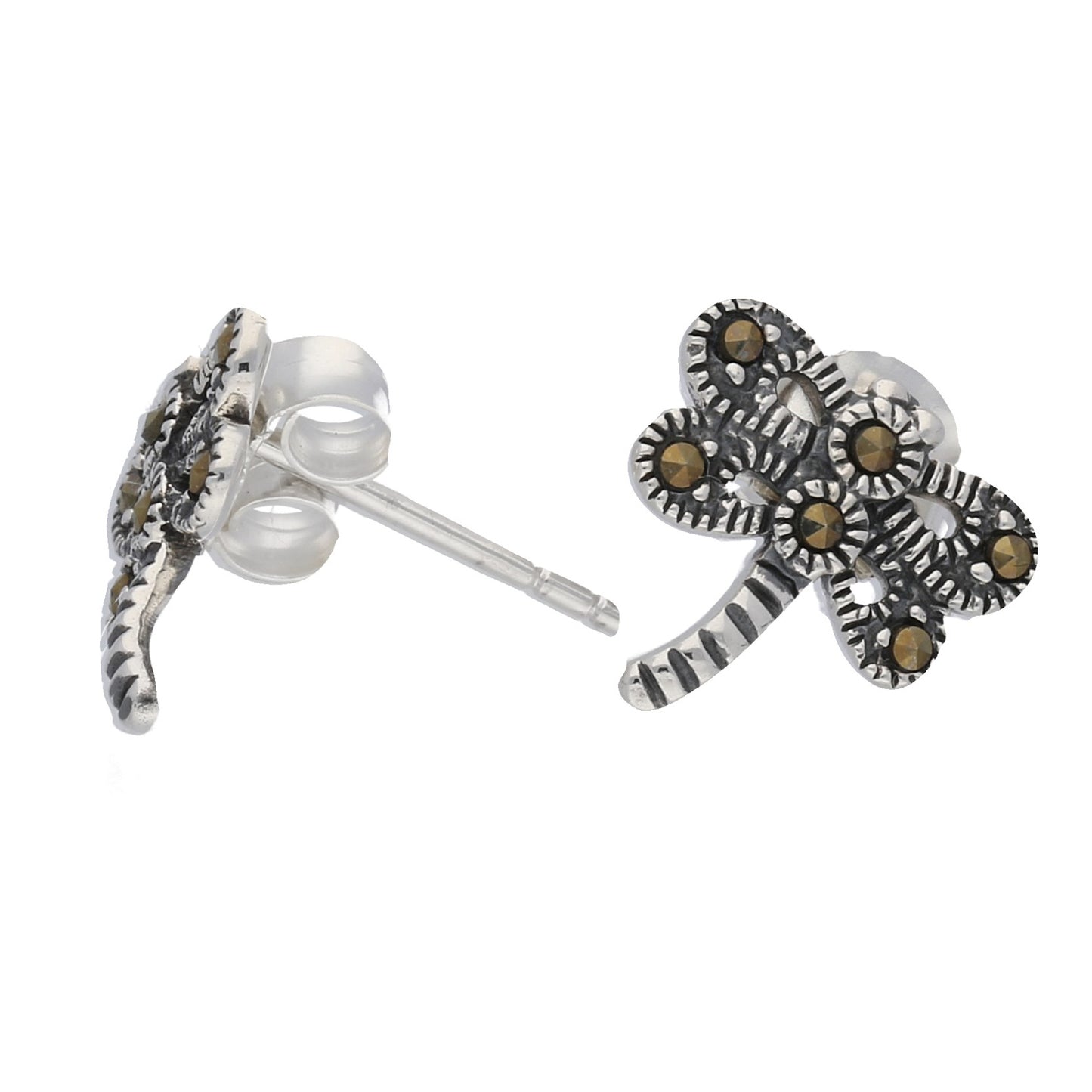 Small Marcasite Dragonfly Sterling Silver Post Stud Earrings - Silver Insanity