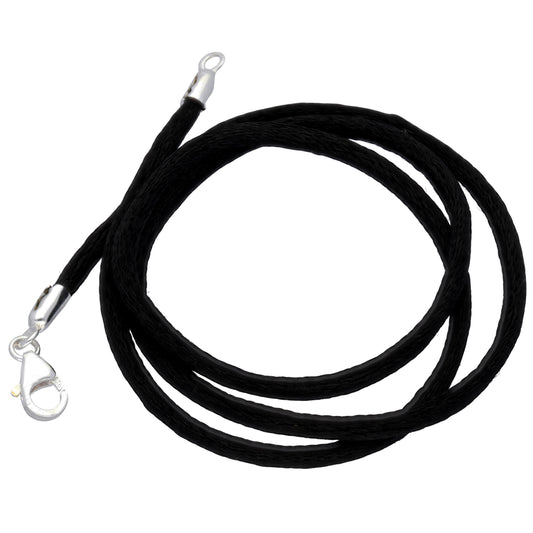 New  Black Silk Cord Chain Necklace Sterling Silver - Silver Insanity