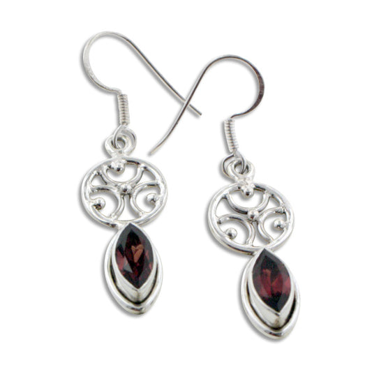 Greek Omega Symbol and Marquise Red Garnet Sterling Silver Earrings - Silver Insanity