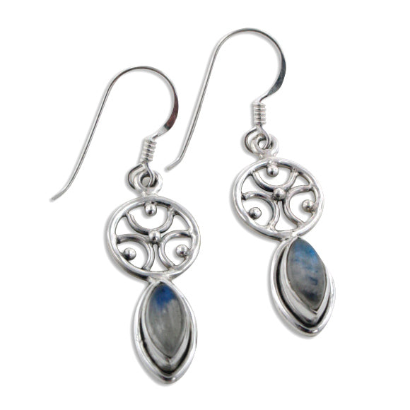 Greek Omega Symbol and Marquise Rainbow Moonstone Sterling Silver Earr ...