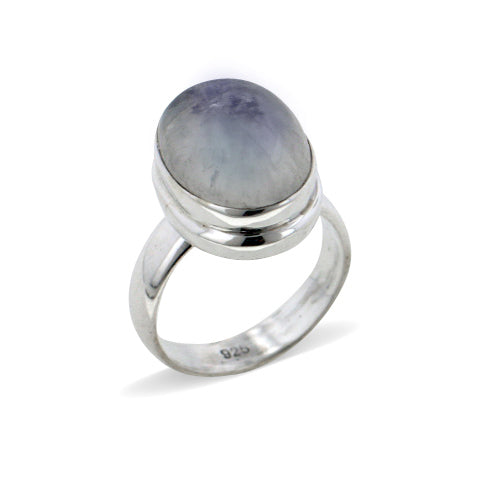 Large Oval Genuine Rainbow Moonstone Sterling Silver Ring - Silver Insanity