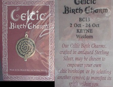 October Sterling Silver Celtic Birth Charm Pendant for October 2 - October 24 - Silver Insanity