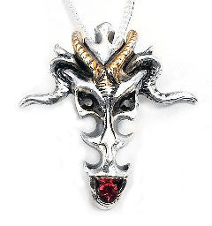 Gothic Silver-Plated Pewter Talisman Dragon Skull Pendant Necklace - Silver Insanity
