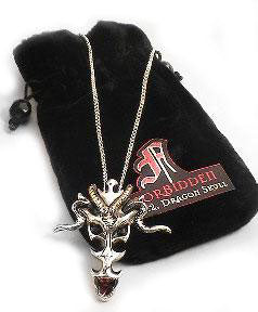 Gothic Silver-Plated Pewter Talisman Dragon Skull Pendant Necklace - Silver Insanity