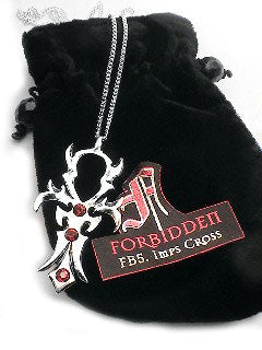 Gothic Forbidden Imps Crystal Cross Pendant Necklace - Silver Insanity
